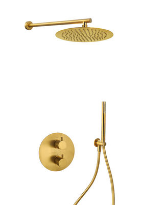 Được giấu trong tường Thermostatic Bath Mixer Tap Brushed Golden Brass OEM Round Classical
