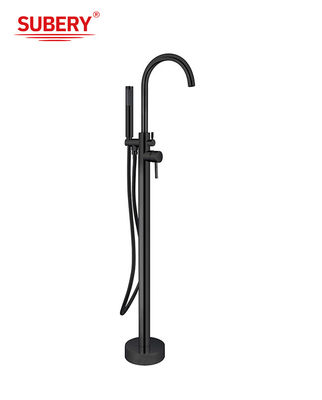 Matt Black Brass Freestanding vòi bồn tắm với Diverter một đòn bẩy sàn gắn