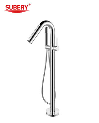 Sàn gắn máy vòi bồn tắm tự đứng Rose vàng đồng Chrome