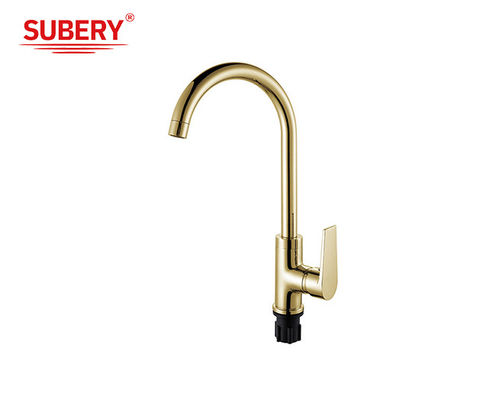 Máy bơm bồn rửa nhà bếp có đòn bẩy đơn vàng đồng lạnh và nóng OEM