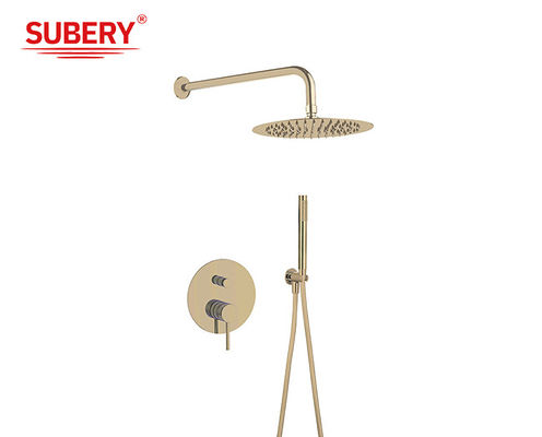 Bồn tắm mưa cổ điển vàng được đánh răng với tay cầm ẩn trong tường