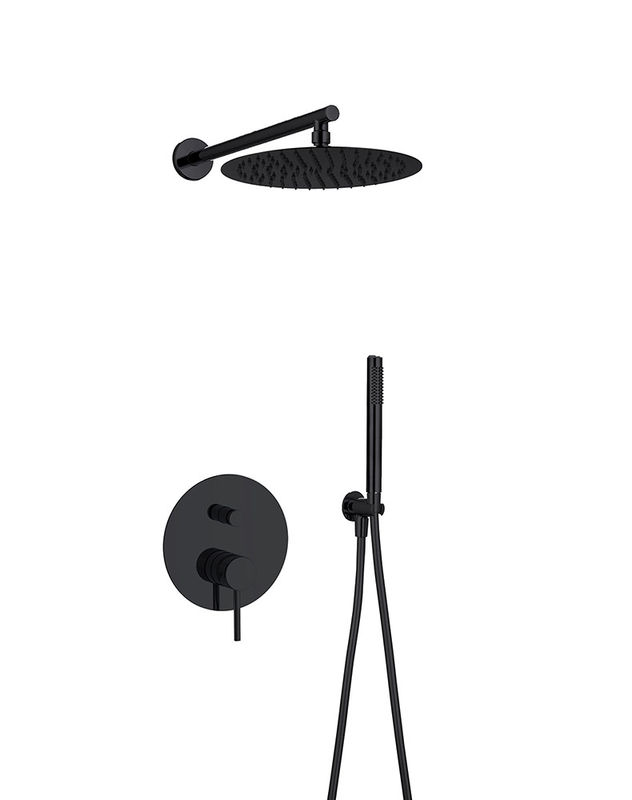 Classical Matt Black In Wall Shower Faucet Rain Shower ẩn trong tường đồng vòng Knurl cầm