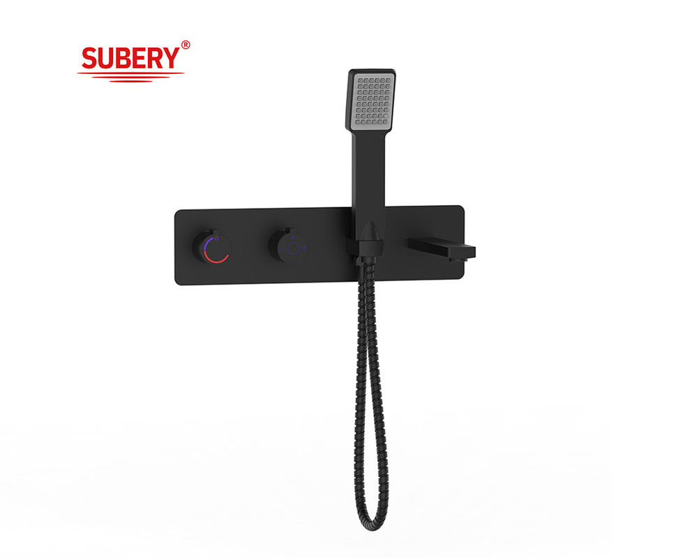 Vòi trộn phòng tắm treo tường hiện đại Vòi màu đen mờ Đồng thau đòn bẩy đơn OEM ODM