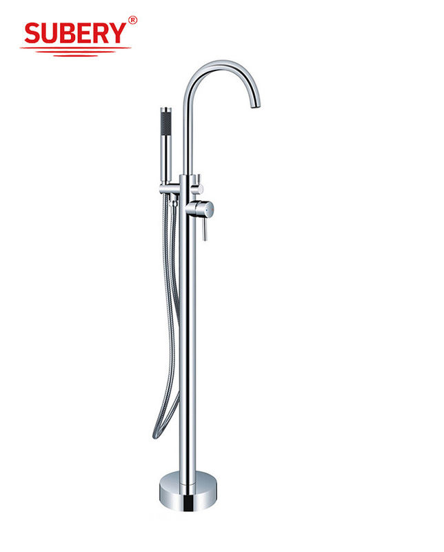 Chrom đồng tự đứng vòi bồn tắm OEM sàn đòn bẩy đơn gắn với bộ chuyển hướng