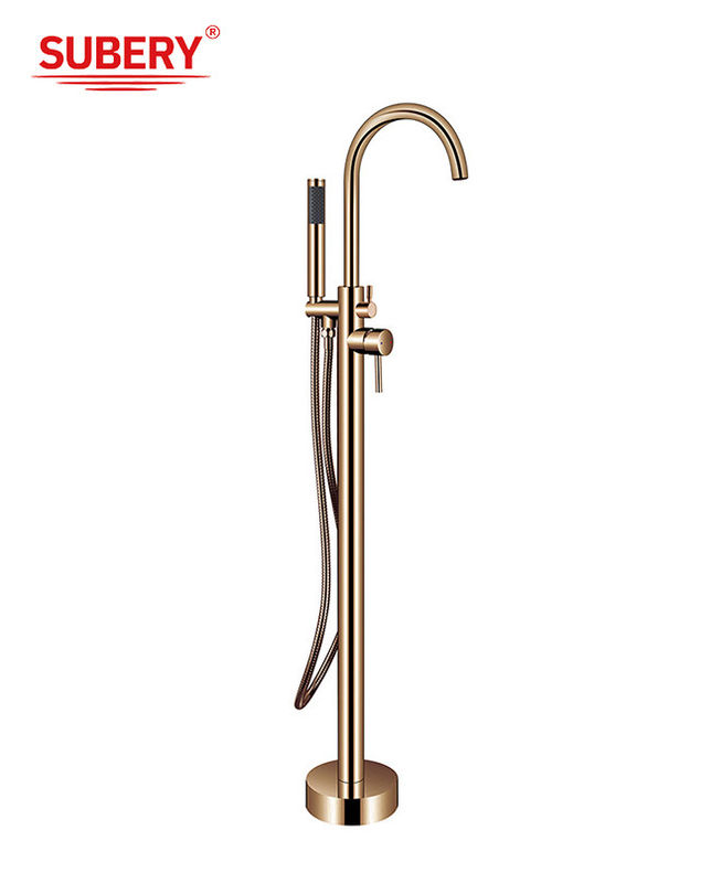OEM Single Lever Free Standing Tub Faucet Floor Mount With Diverter Rose vàng đồng