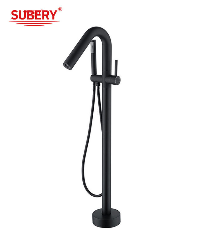 Đàn cầu bồn tắm tự động gắn sàn với đòn bẩy duy nhất với bộ chuyển hướng Matt Black Brass OEM