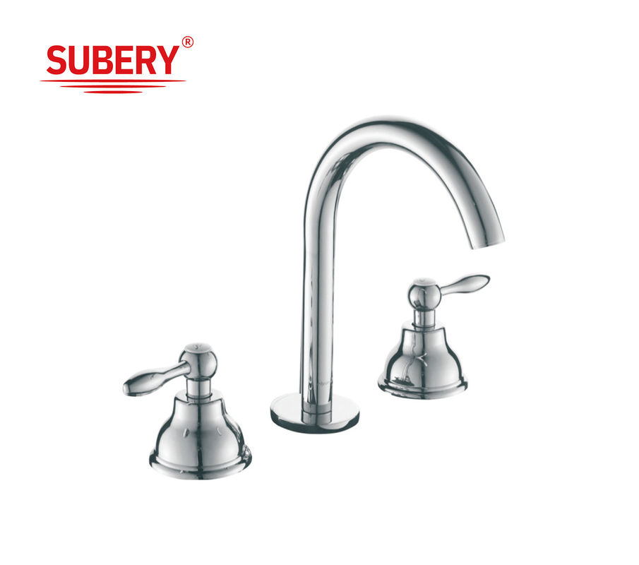 Phong cách mới cổ điển sang trọng hai tay cầm 3 lỗ đồng vòi bồn rửa cổ với tay cầm gốm